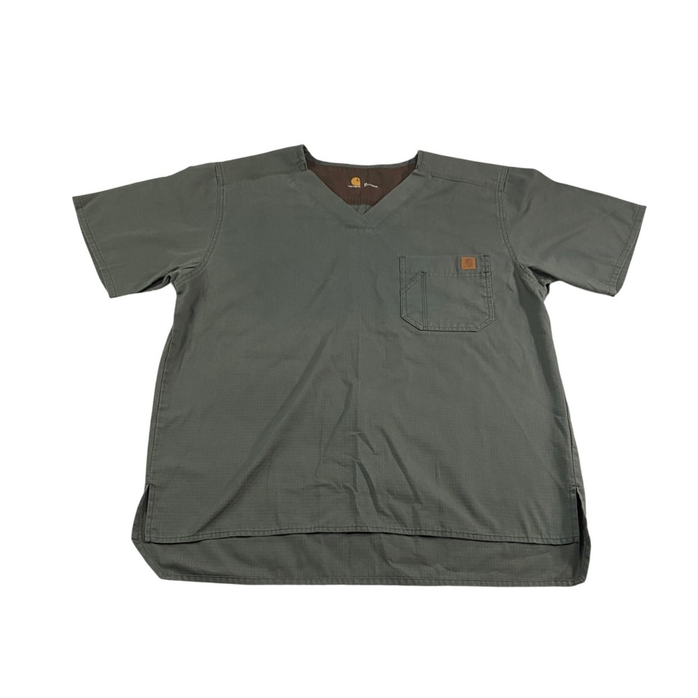 Carhartt Mens C15108 Ripstop V-Neck Scrub Top Olive Short Sleeve Pocket Medium
